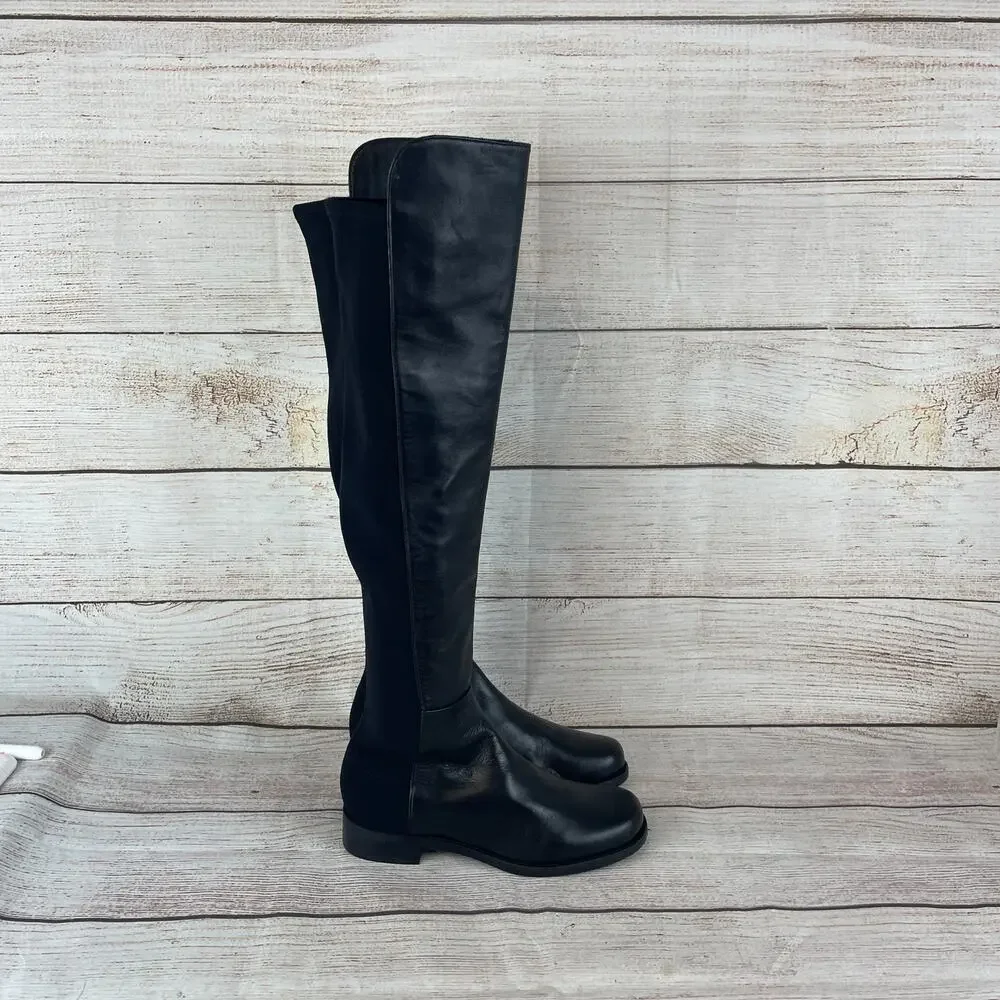 Stuart Weitzman 5050 Womens Sz 5M Over the Knee Boots Black Leather Suede